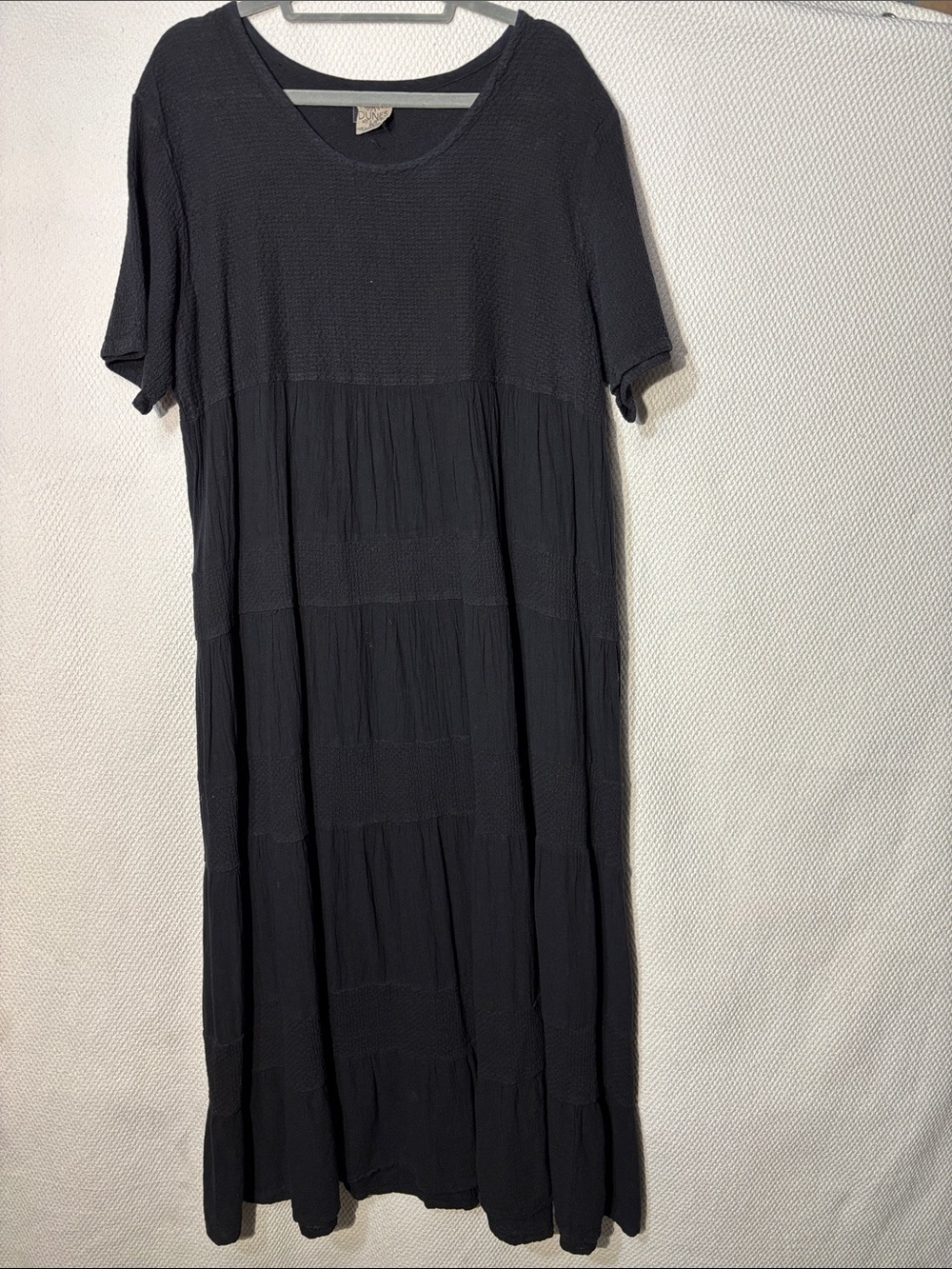 DUNES SZ XL Tiered Short-Sleeve Maxi Dress Textured 100% Cotton